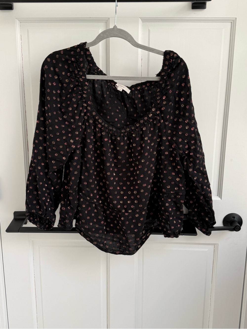 LOFT Black Blouse with Pink Floral Dot Print